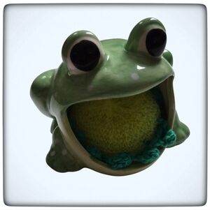Country Farm Ceramic Frog Kitchen Sink Scrubby Holder-Ceramic-Handmade Crocheted
